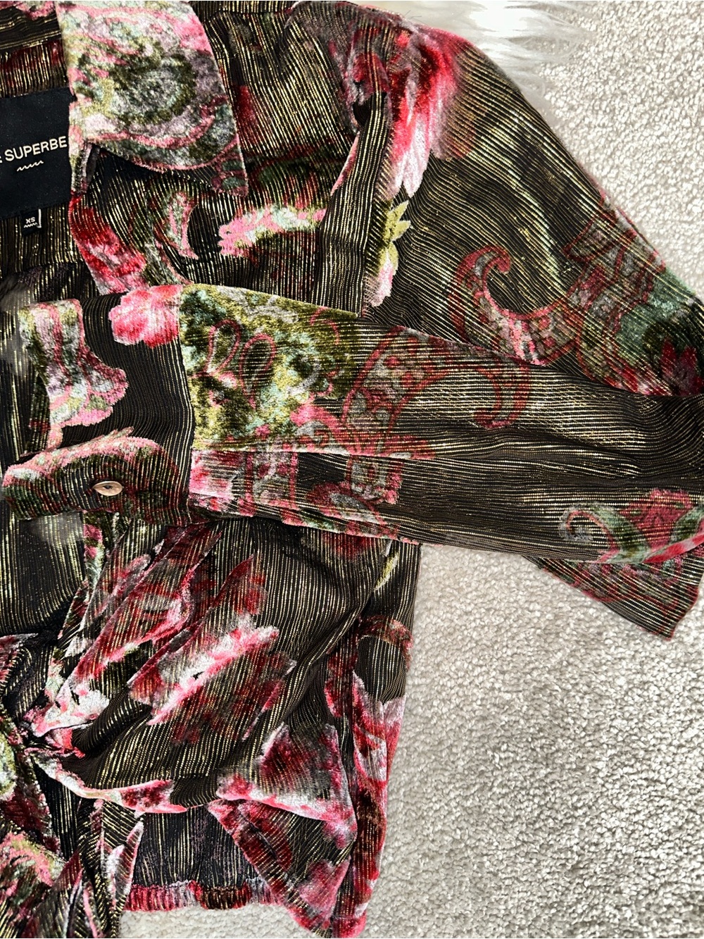 Le Superbe Velvet Floral Blouse in Olive & Pink - Picture 10 of 16